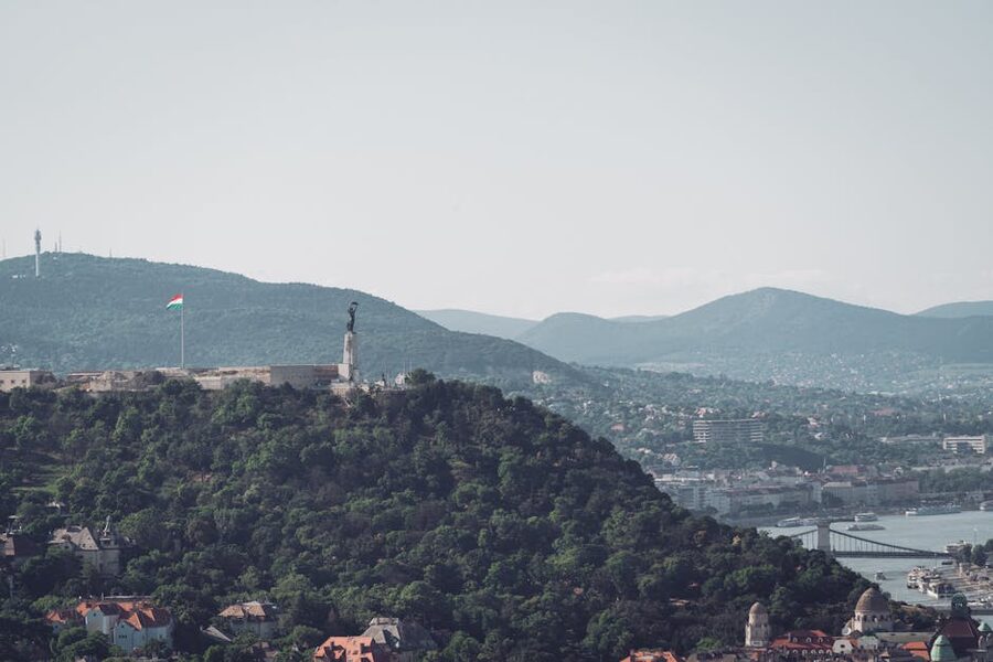 Liberty Statue Gellert Hill Budapest panoramic view