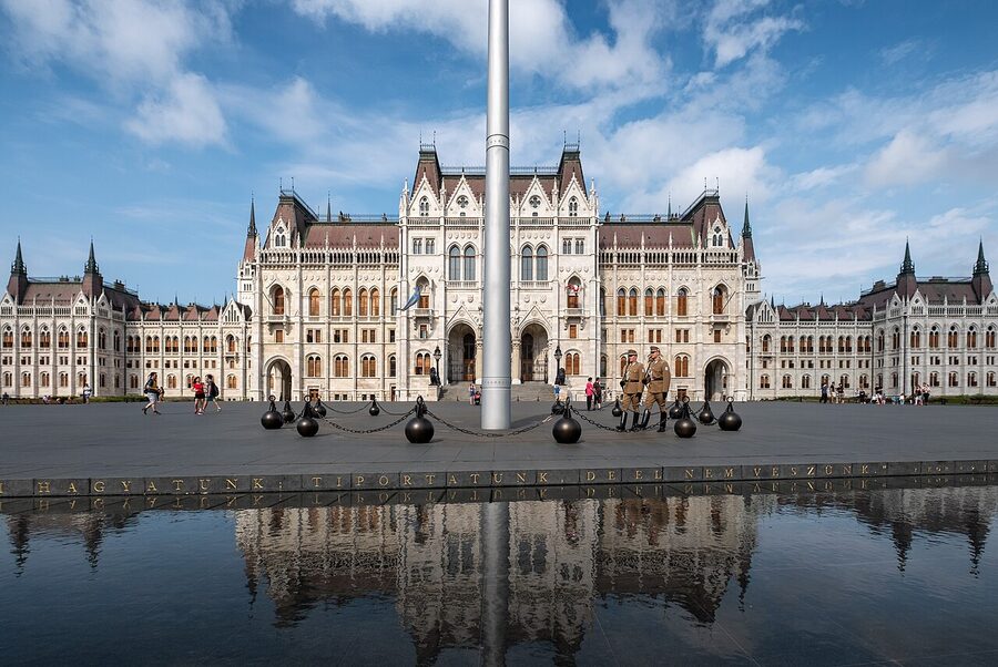 Parliament East Facade during changing of the guards Budapest