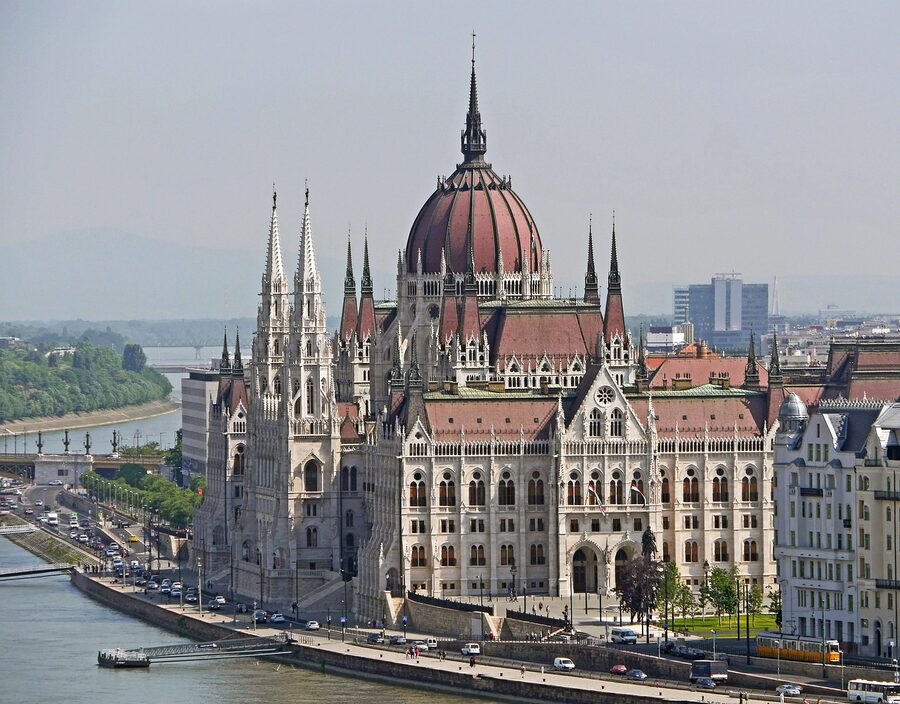 Hungarian Parliament south side view from Danube