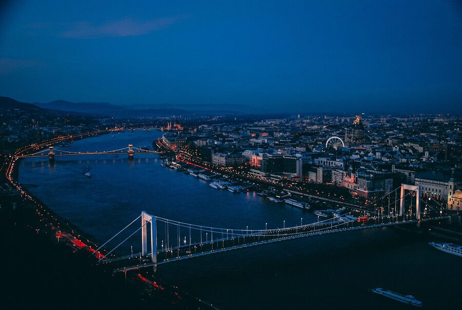 Budapest skyline with bridge over the Danube River