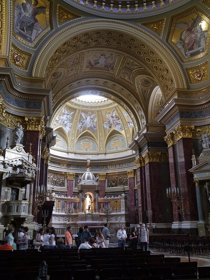 Altar and nave interior of St Stephens Basilica Budapest