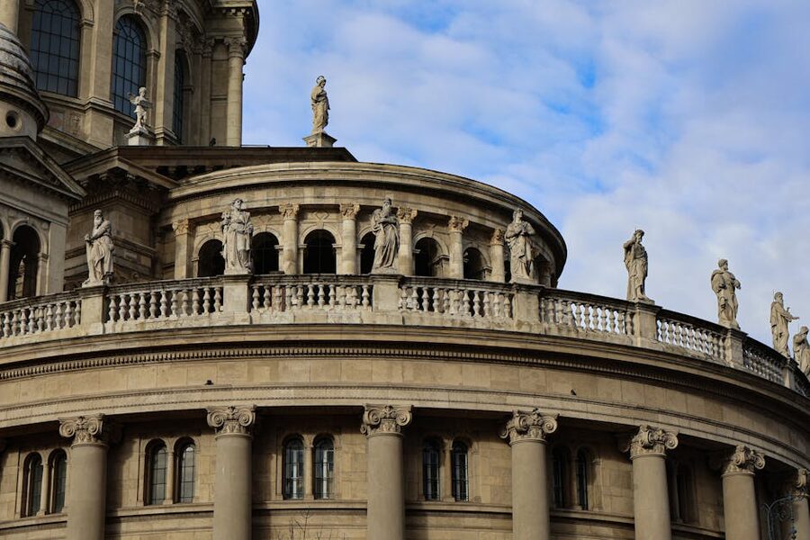 Close-up of facade sculptures on St Stephens Basilica Budapest