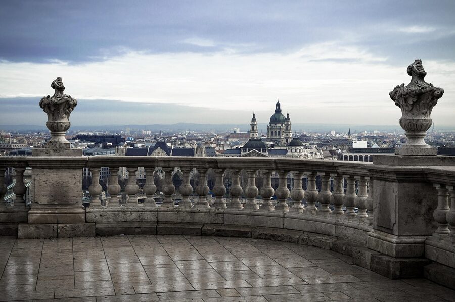 St Stephens Basilica under cloudy rainy sky