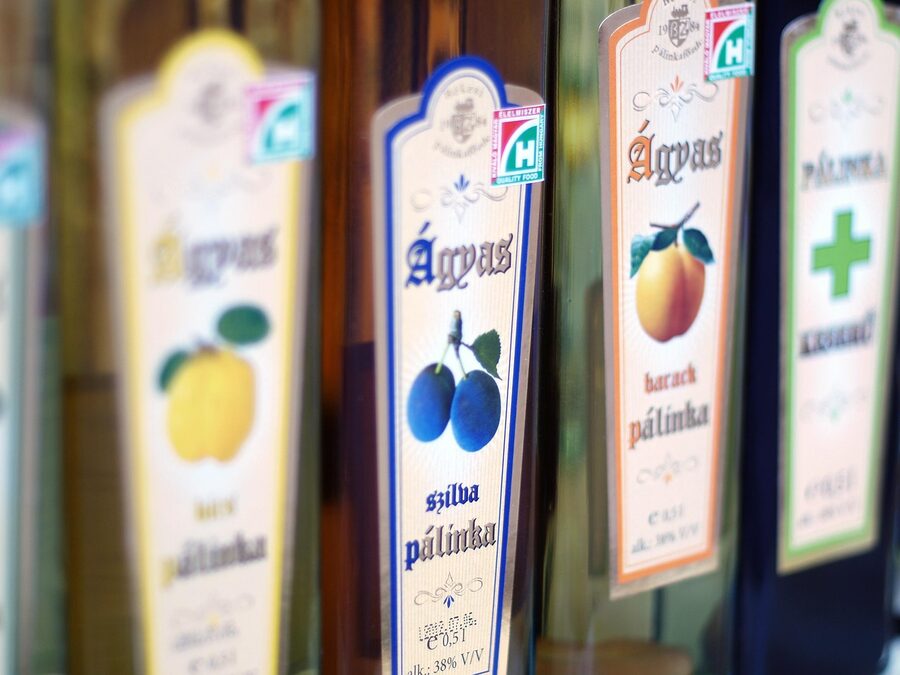 Palinka Hungarian fruit brandy bottles for tasting