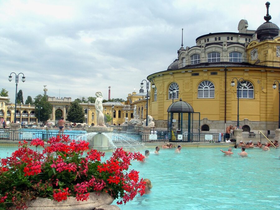 Széchenyi Spa in summer with thermal water and bathers