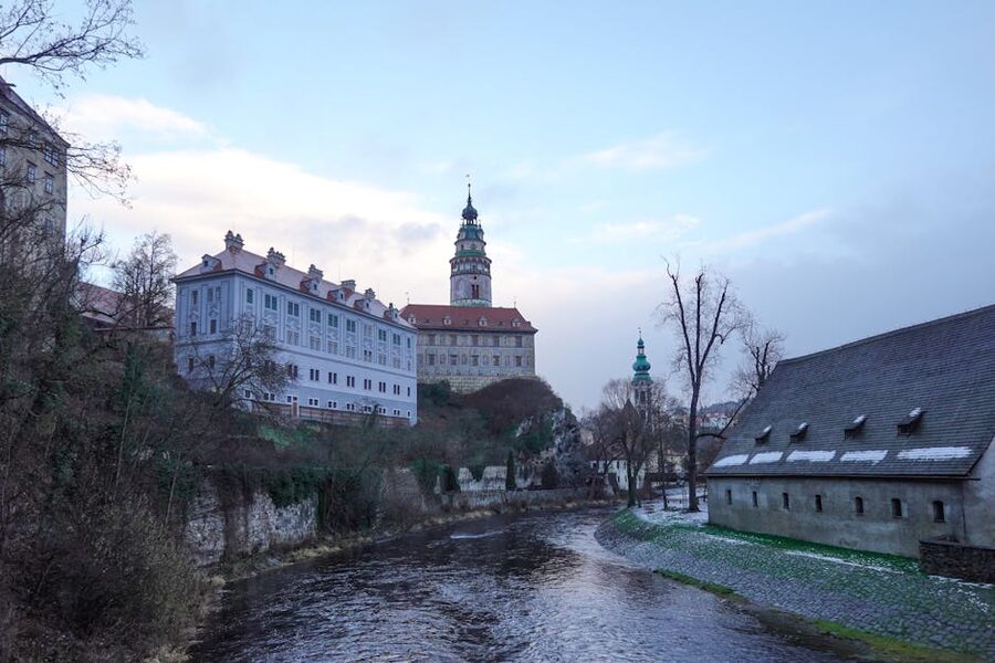 Cesky Krumlov castle at dusk with twilight tones