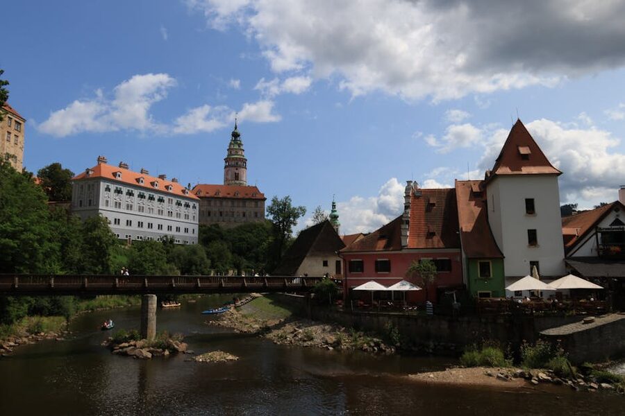 Cesky Krumlov castle and old town beside the Vltava River