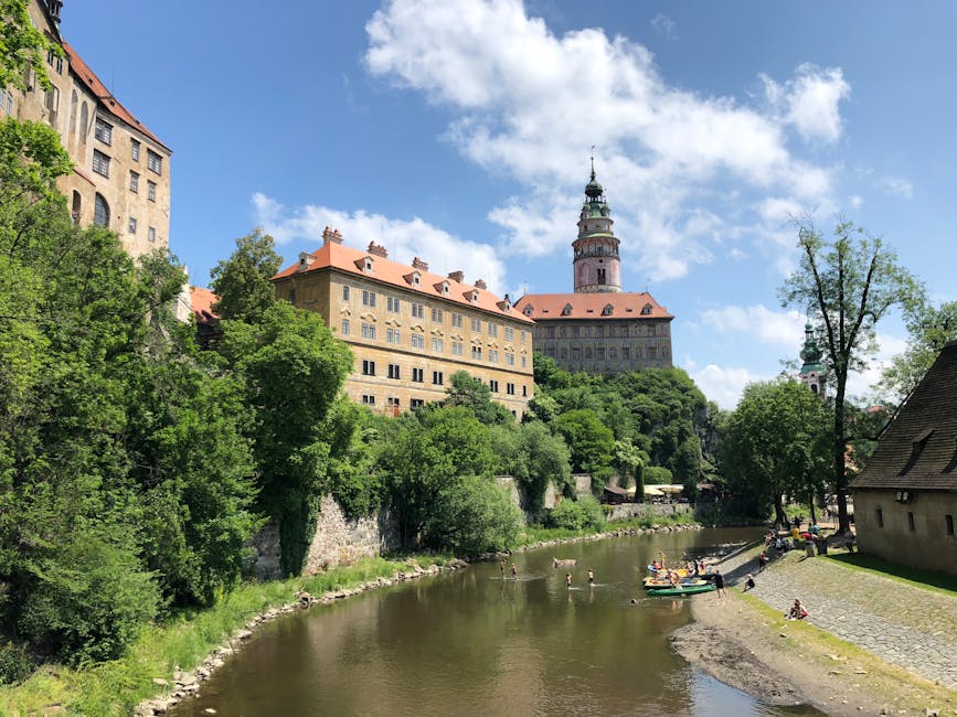 Cesky Krumlov castle complex from across the Vltava