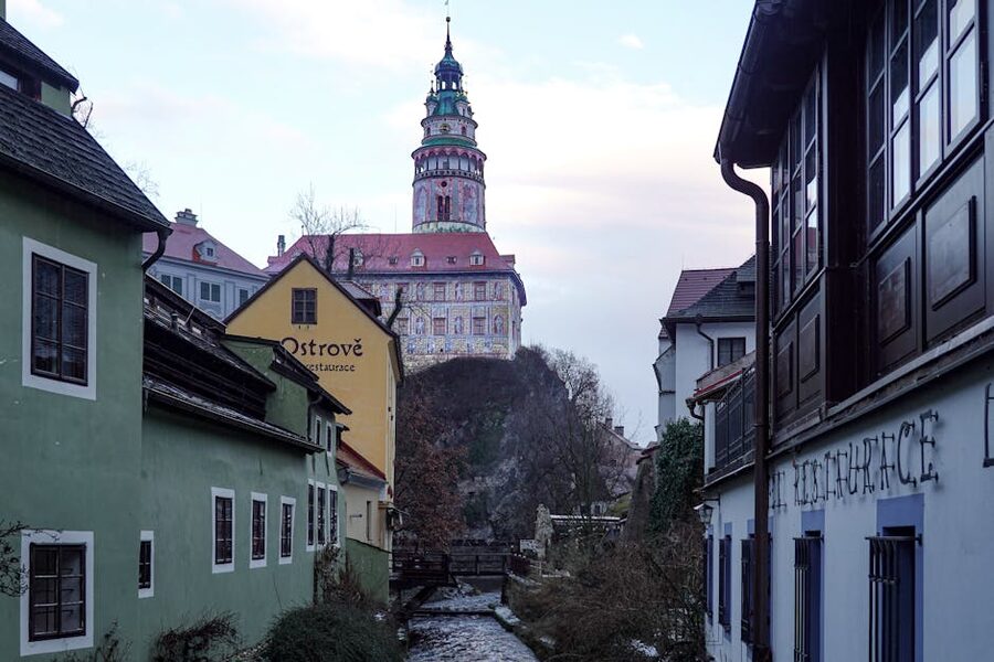 Cobblestoned old town street in Cesky Krumlov
