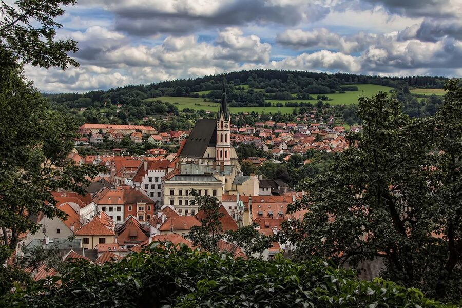UNESCO view over Cesky Krumlov town from a high vantage