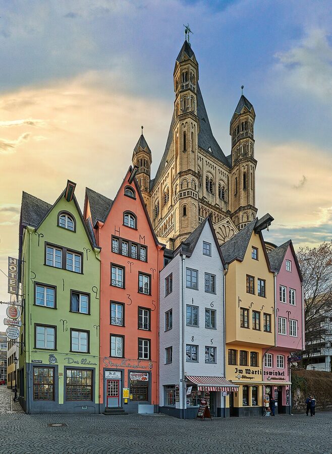 Fischmarkt square colored gabled houses in Cologne Old Town