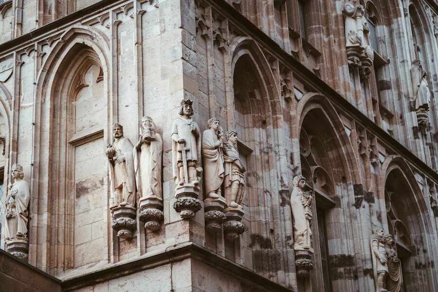Cologne historic City Hall Gothic facade with stone sculptures