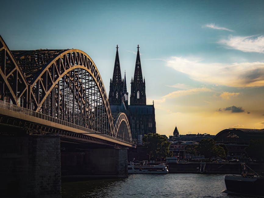 Cologne Cathedral and Hohenzollern Bridge at sunset