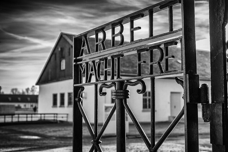 Arbeit Macht Frei wrought-iron gate at Dachau