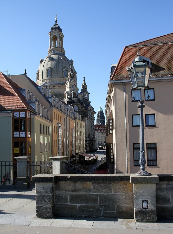 Bruehlsche Terrasse Dresden with Frauenkirche behind
