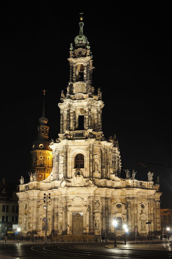 Dresden Old Town buildings lit up at night