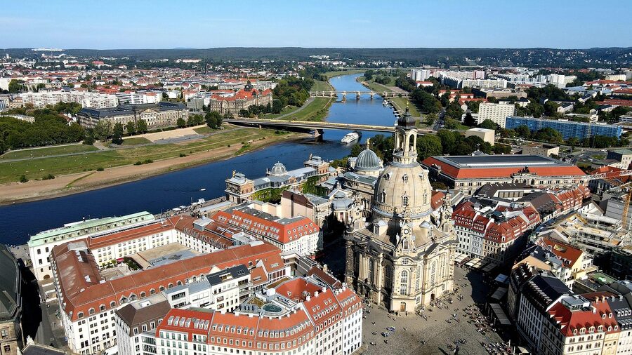 Frauenkirche and Dresden old town from the Elbe