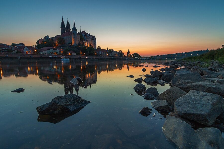 Meissen with Albrechtsburg reflecting in the Elbe