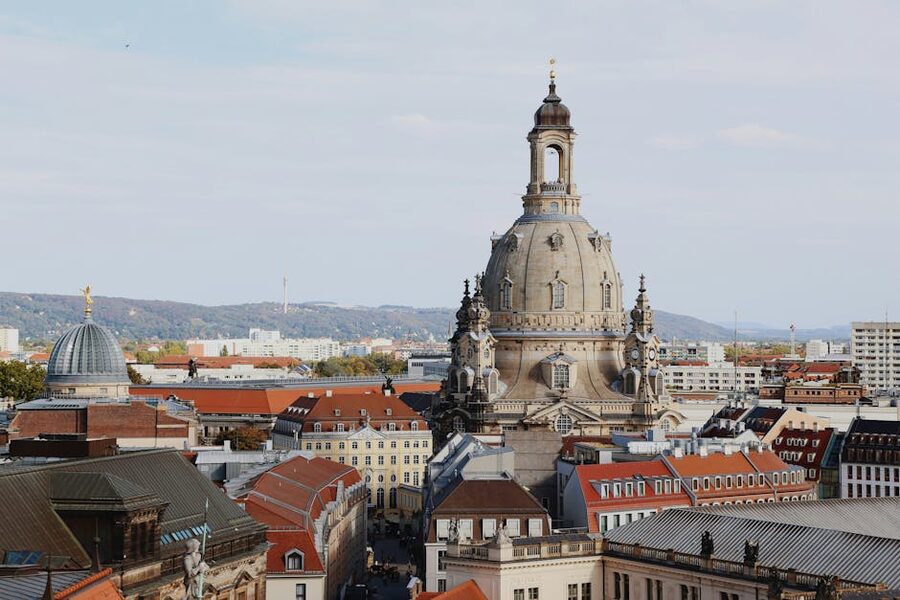 Aerial view of the Frauenkirche Dresden in the Neumarkt