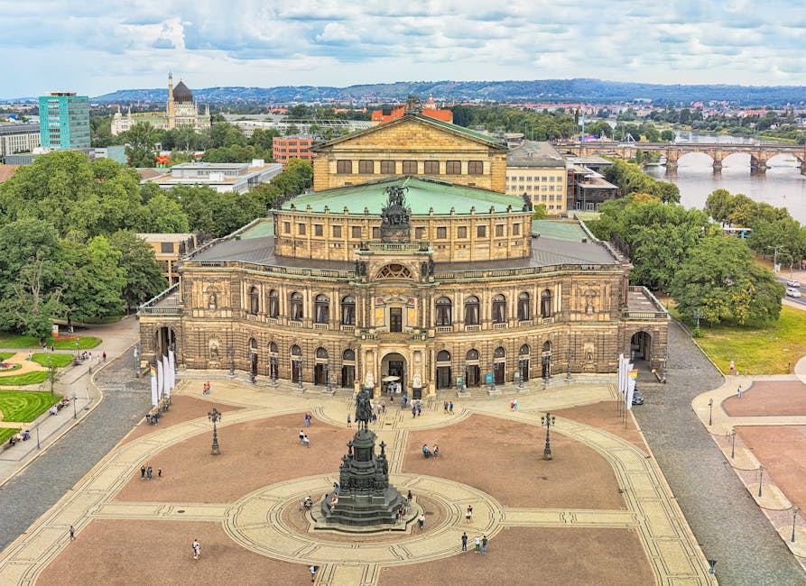 Aerial view of Theaterplatz with Semperoper in Dresden