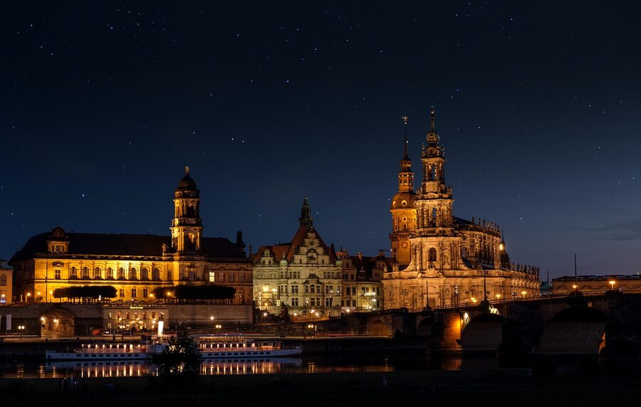 Dresden Court Church and palace at night