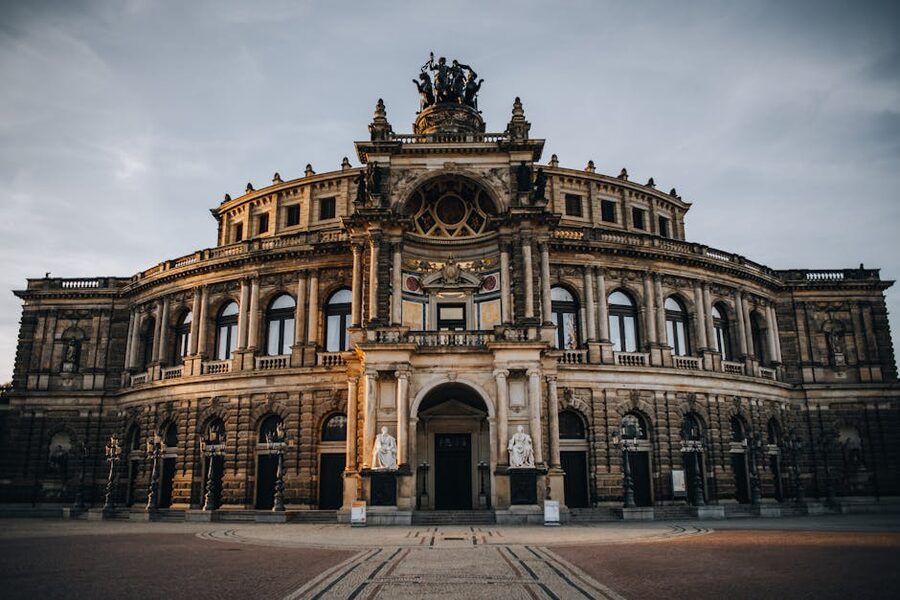 Semperoper Dresden ornamented facade at twilight