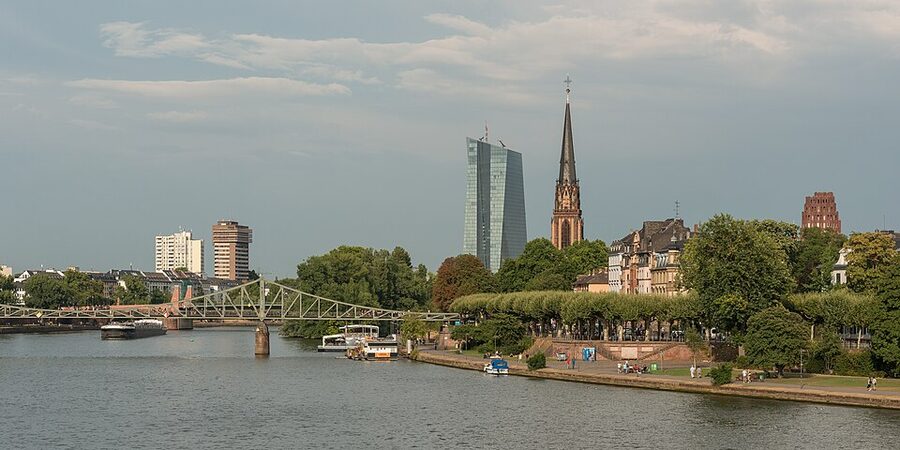 Museumsufer museum embankment Frankfurt with riverside path
