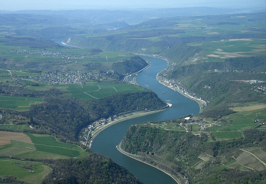 Aerial view of the Upper Middle Rhine Valley near the Loreley