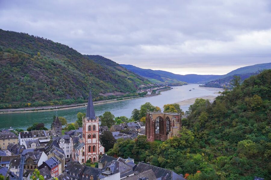 Aerial view of Bacharach on the Rhine River