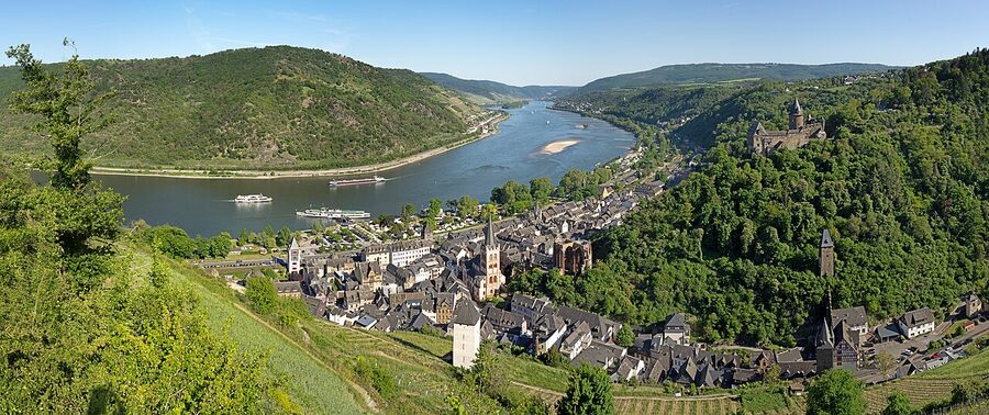 View into the Rhine gorge at Bacharach village