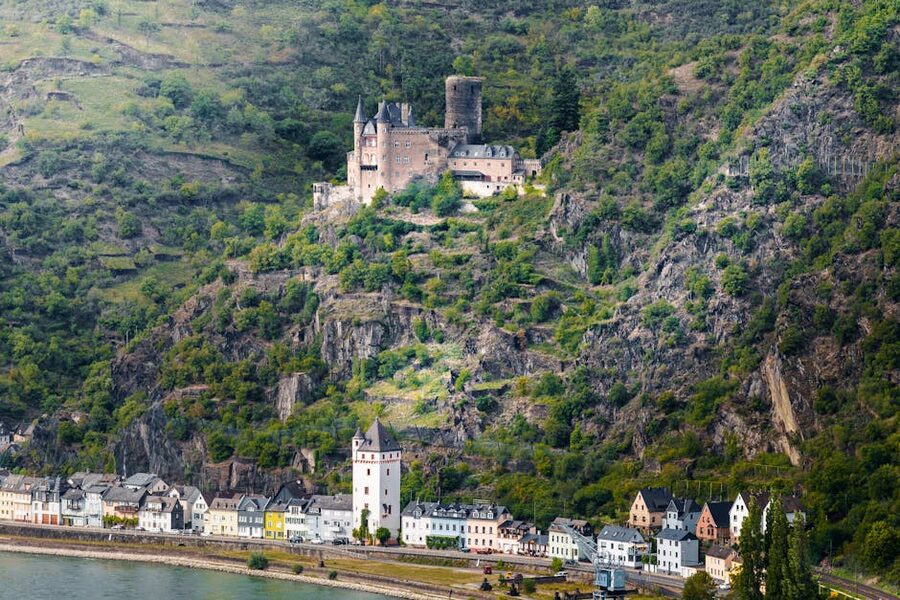 Katz Castle and the village of Sankt Goarshausen on the Rhine
