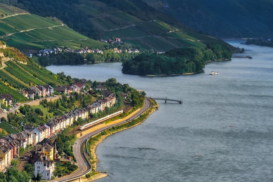 Aerial view of Lorch on the Rhine River
