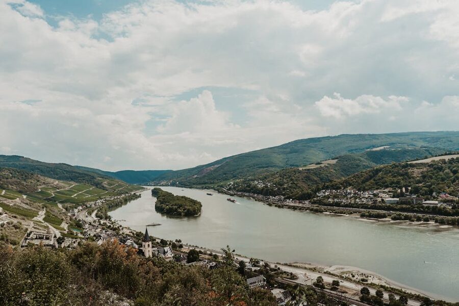 Aerial view of Rudesheim am Rhein with the Rhine River