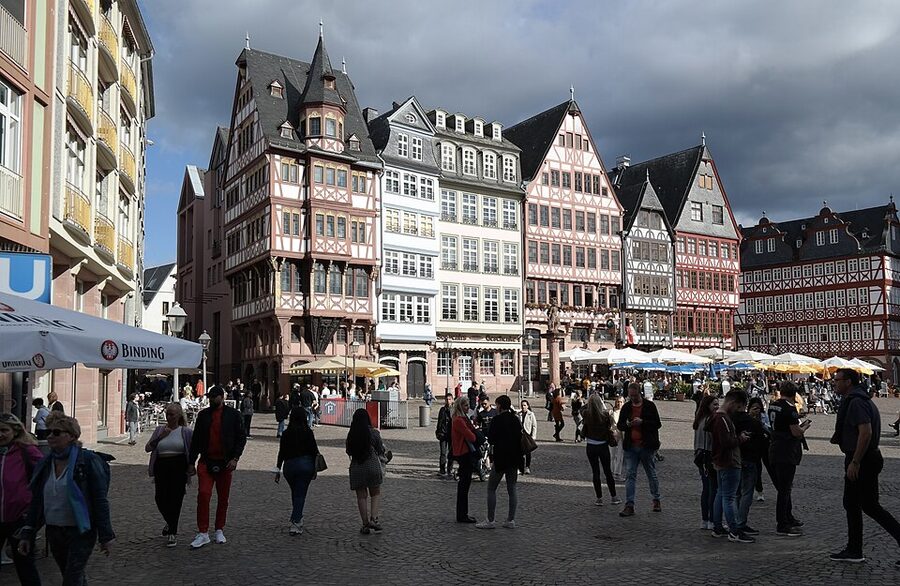 Römerberg square in Frankfurt with half-timbered old town houses