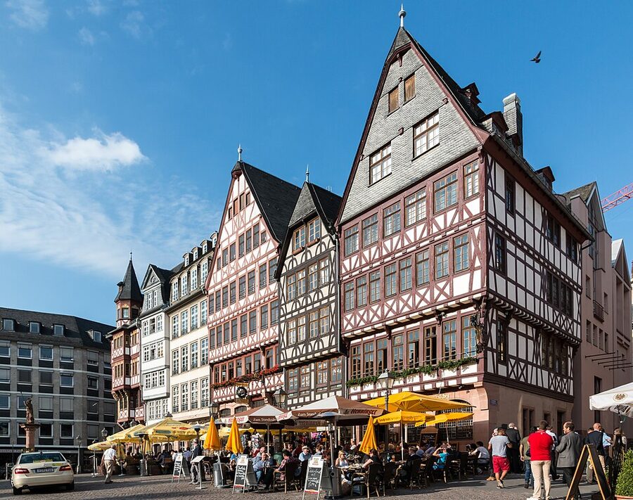 Ostzeile reconstructed half-timbered row on Samstagsberg Romerberg Frankfurt