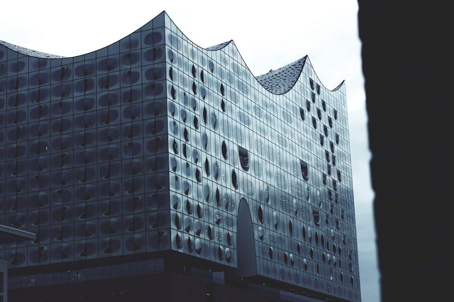 Close view of the Elbphilharmonie glass facade in Hamburg