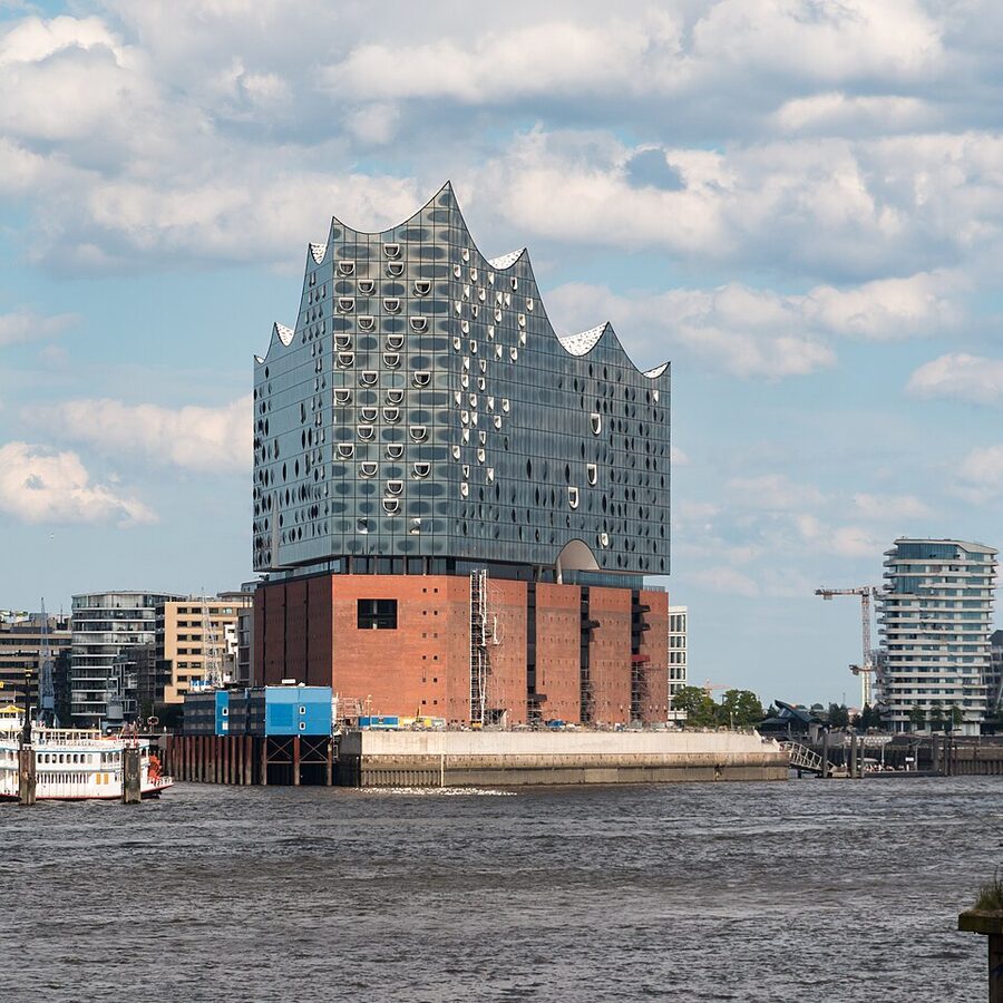 Elbphilharmonie viewed from the Hamburg port across the Elbe