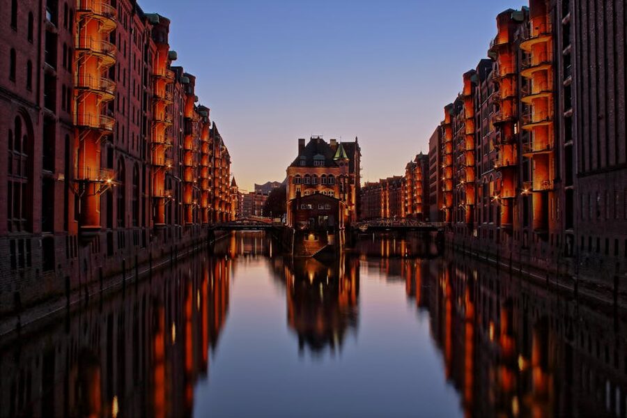 Wasserschloss in Speicherstadt at twilight