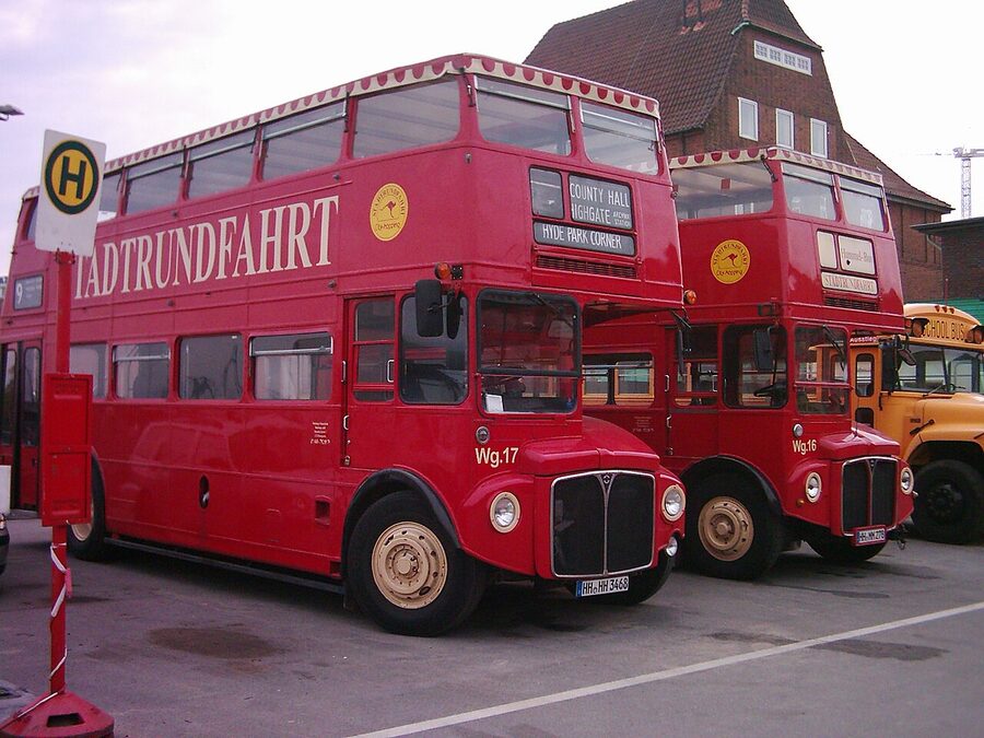 Hamburg double decker sightseeing bus on a city street