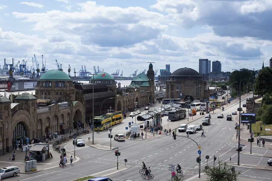 Hamburg Landungsbrucken skyline harbor port
