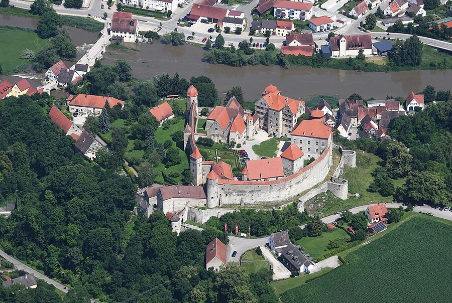 Aerial view of Harburg Castle in Bavaria