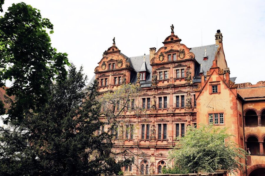 Renaissance facade of Heidelberg Castle in spring sunshine