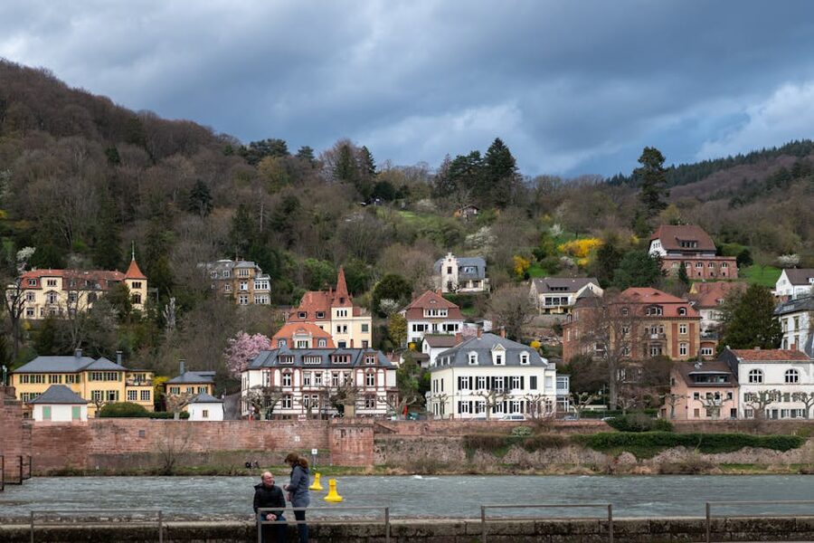 Heidelberg riverfront in autumn along the Neckar