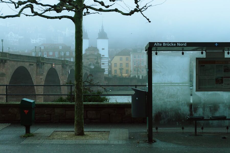Foggy morning at the Alte Brucke in Heidelberg