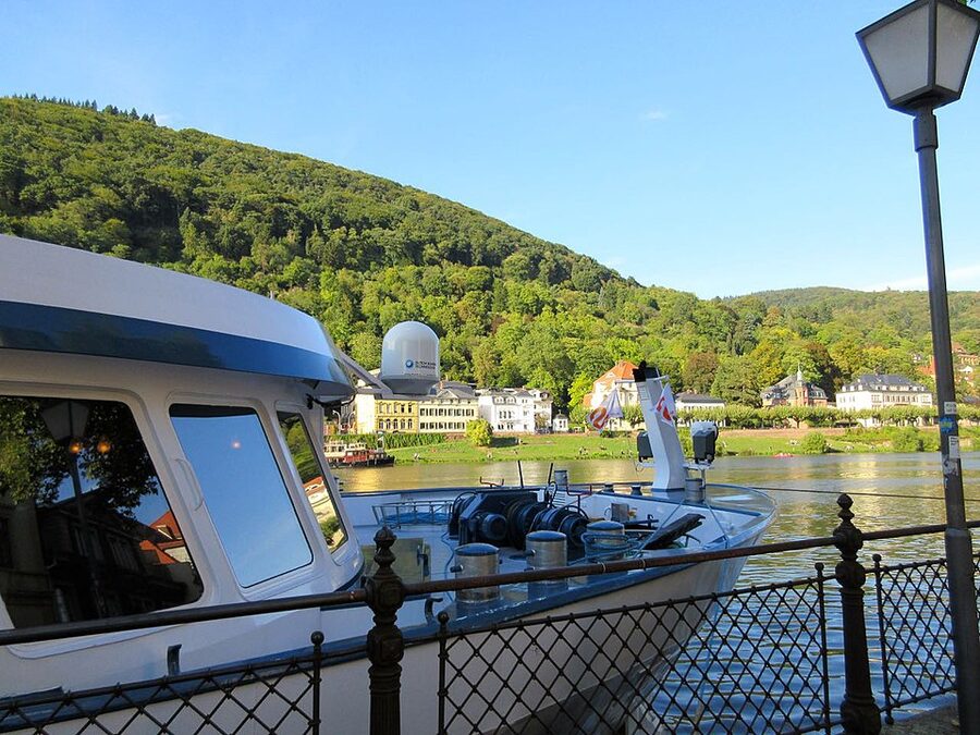 Motor boat on the Neckar in Heidelberg Old Town