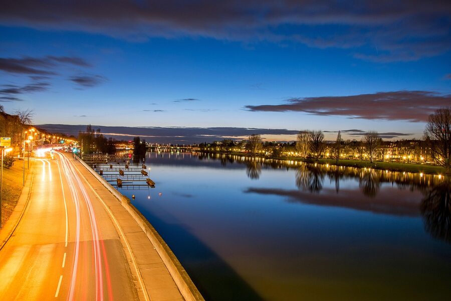 Heidelberg long exposure reflection on the Neckar at night