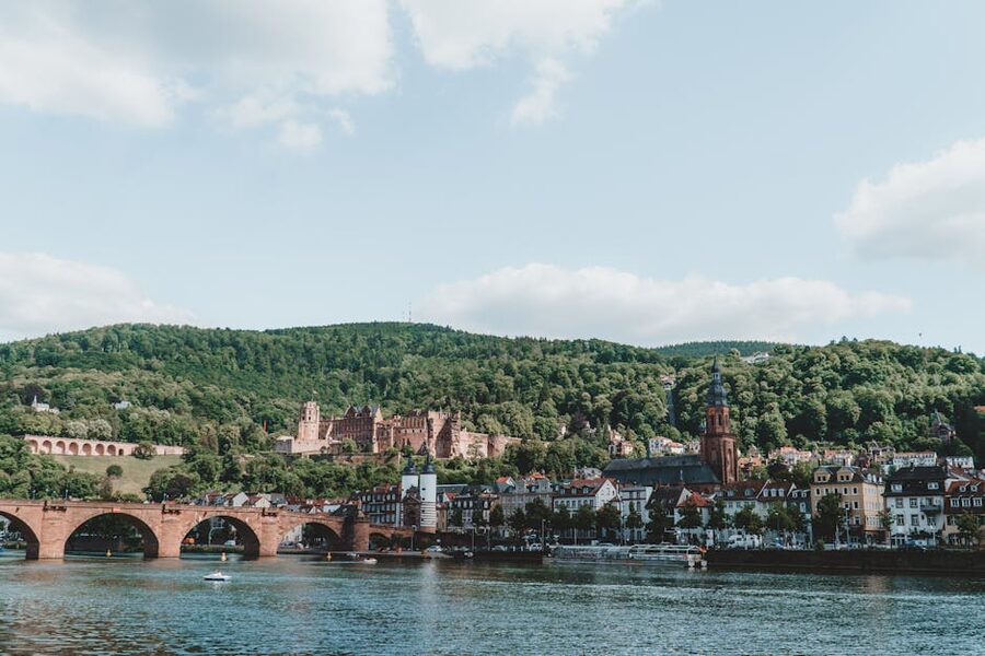 Heidelberg Old Bridge and castle from across the Neckar