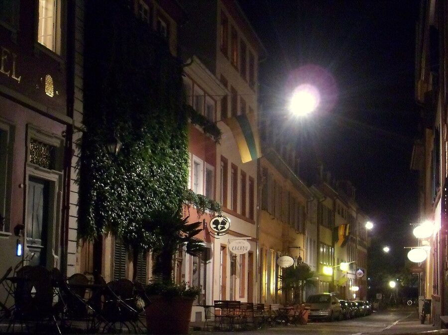 Heidelberg old town building lit at night