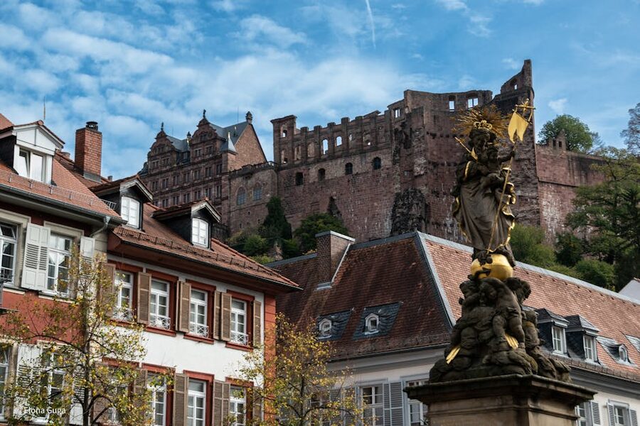 Heidelberg townhouse facades and fortification with castle
