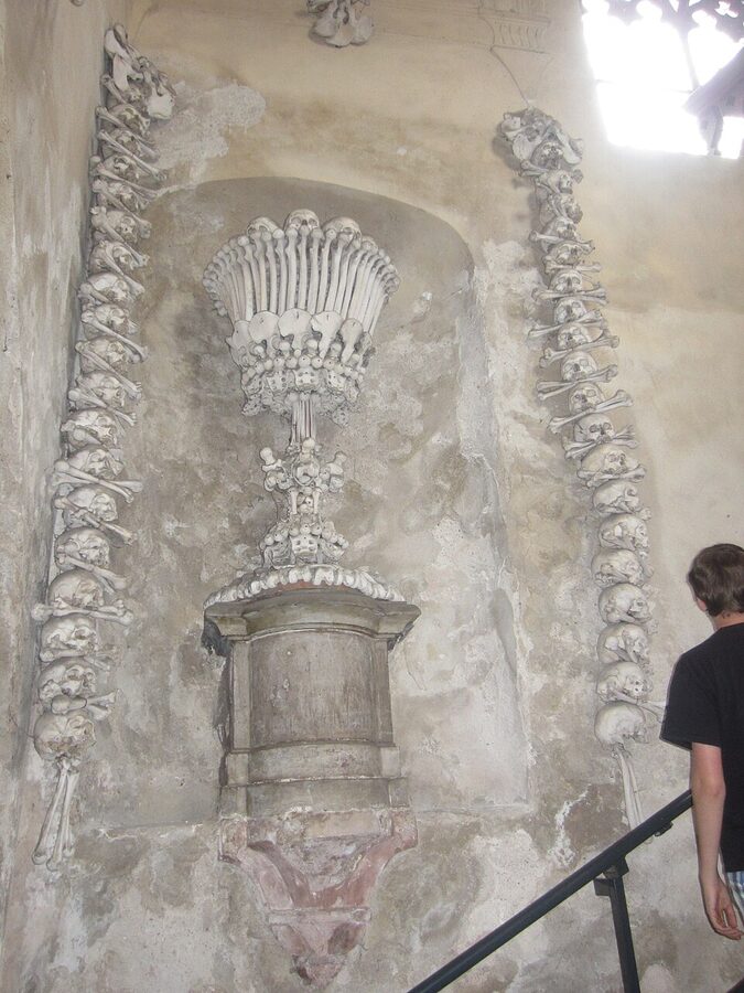 Schwarzenberg coat of arms made of bones in Sedlec Ossuary